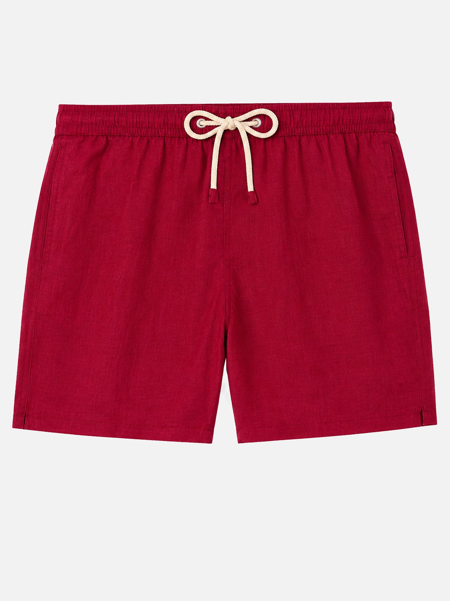Badeshorts aus bordeauxrotem Leinen für Herren