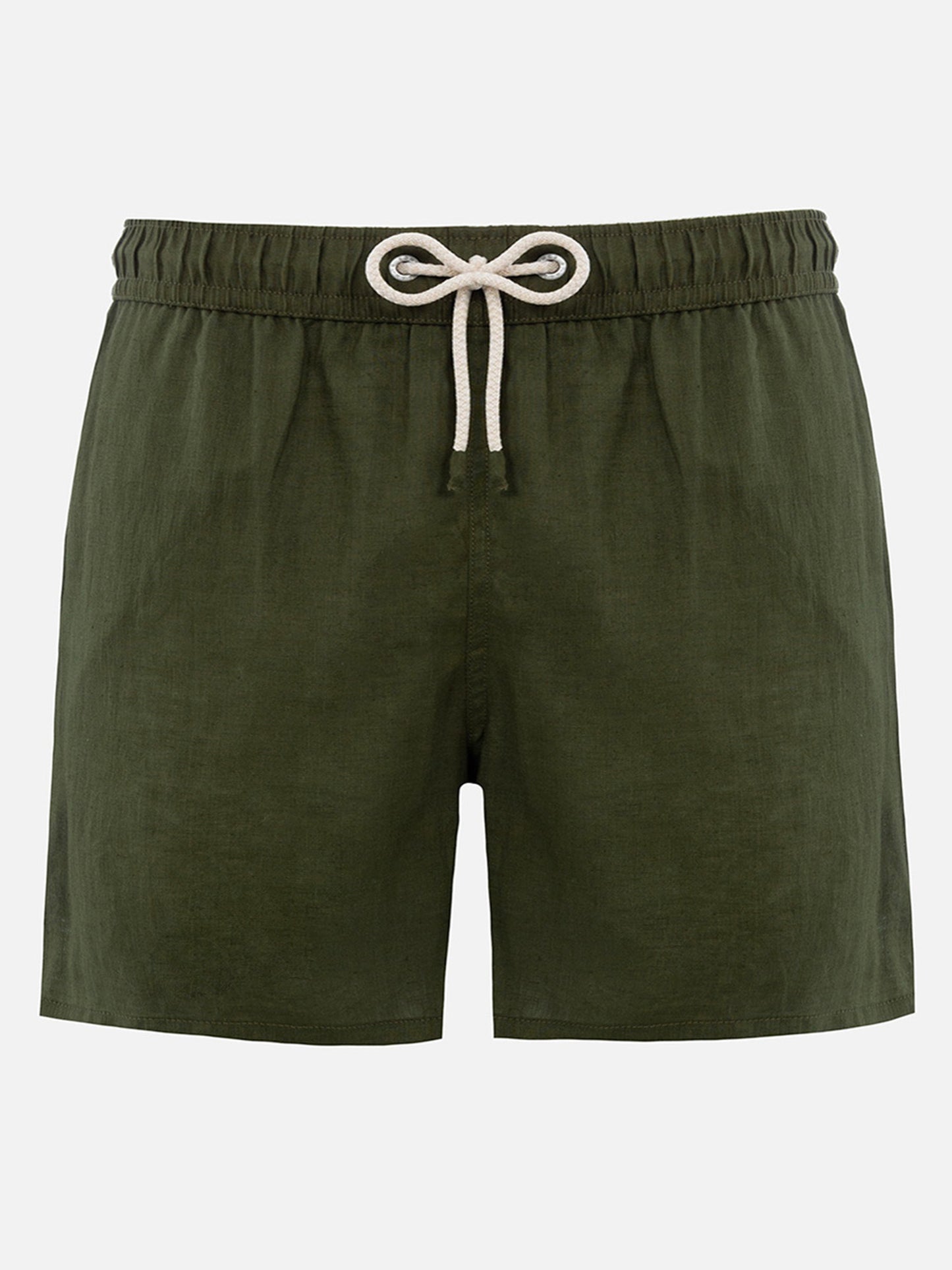 Costume da bagno da uomo di media lunghezza in lino verde militare Gustavia