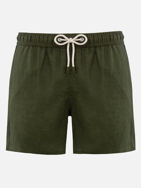 Costume da bagno da uomo di media lunghezza in lino verde militare Gustavia