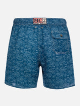 Man mid-length linen swim-shorts Gustavia with sashiko print