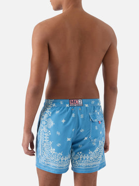 Gustavia light blue swim shorts with bandana print