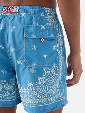 Gustavia light blue swim shorts with bandana print