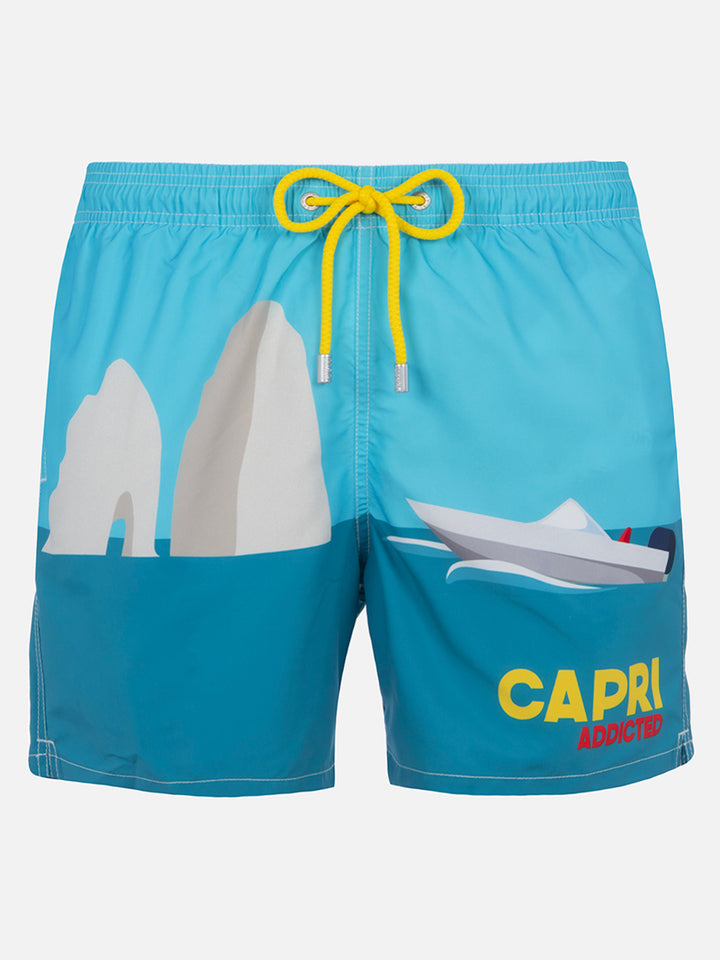Man mid-length Gustavia swim-shorts with Capri placed print