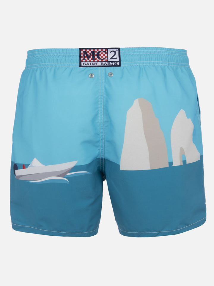 Man mid-length Gustavia swim-shorts with Capri placed print