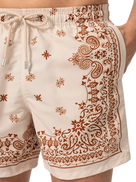 Mid-length Gustavia swim-shorts with bandanna placed print