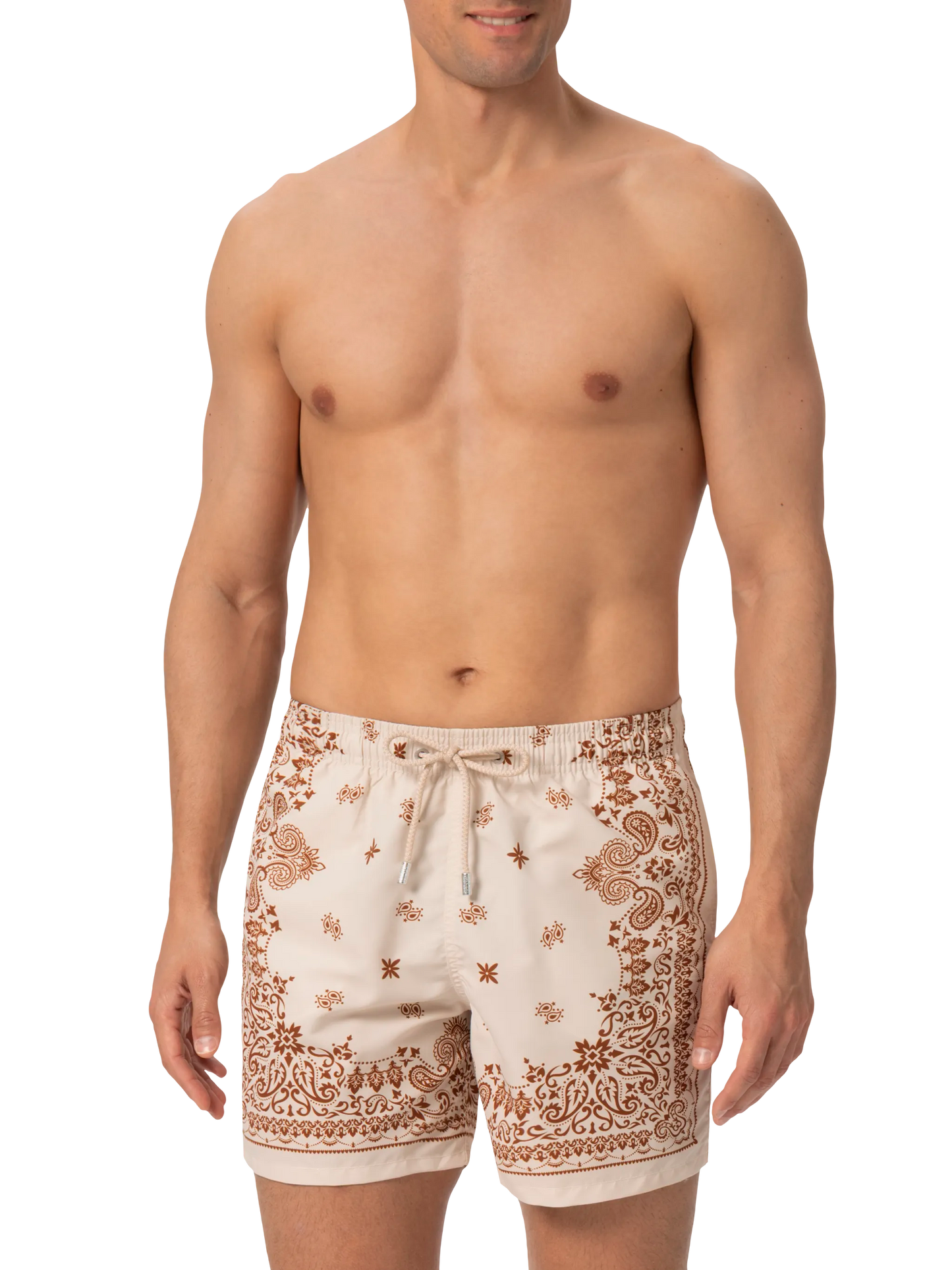 Mid-length Gustavia swim-shorts with bandanna placed print