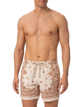 Mid-length Gustavia swim-shorts with bandanna placed print