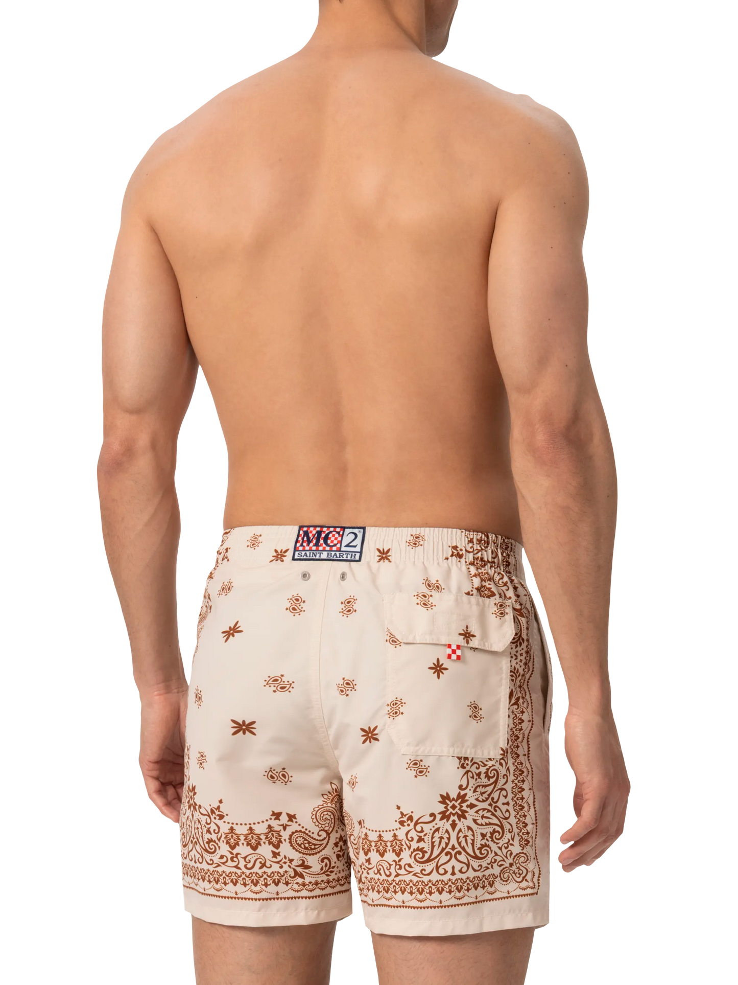 Mid-length Gustavia swim-shorts with bandanna placed print
