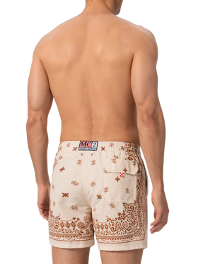 Mid-length Gustavia swim-shorts with bandanna placed print