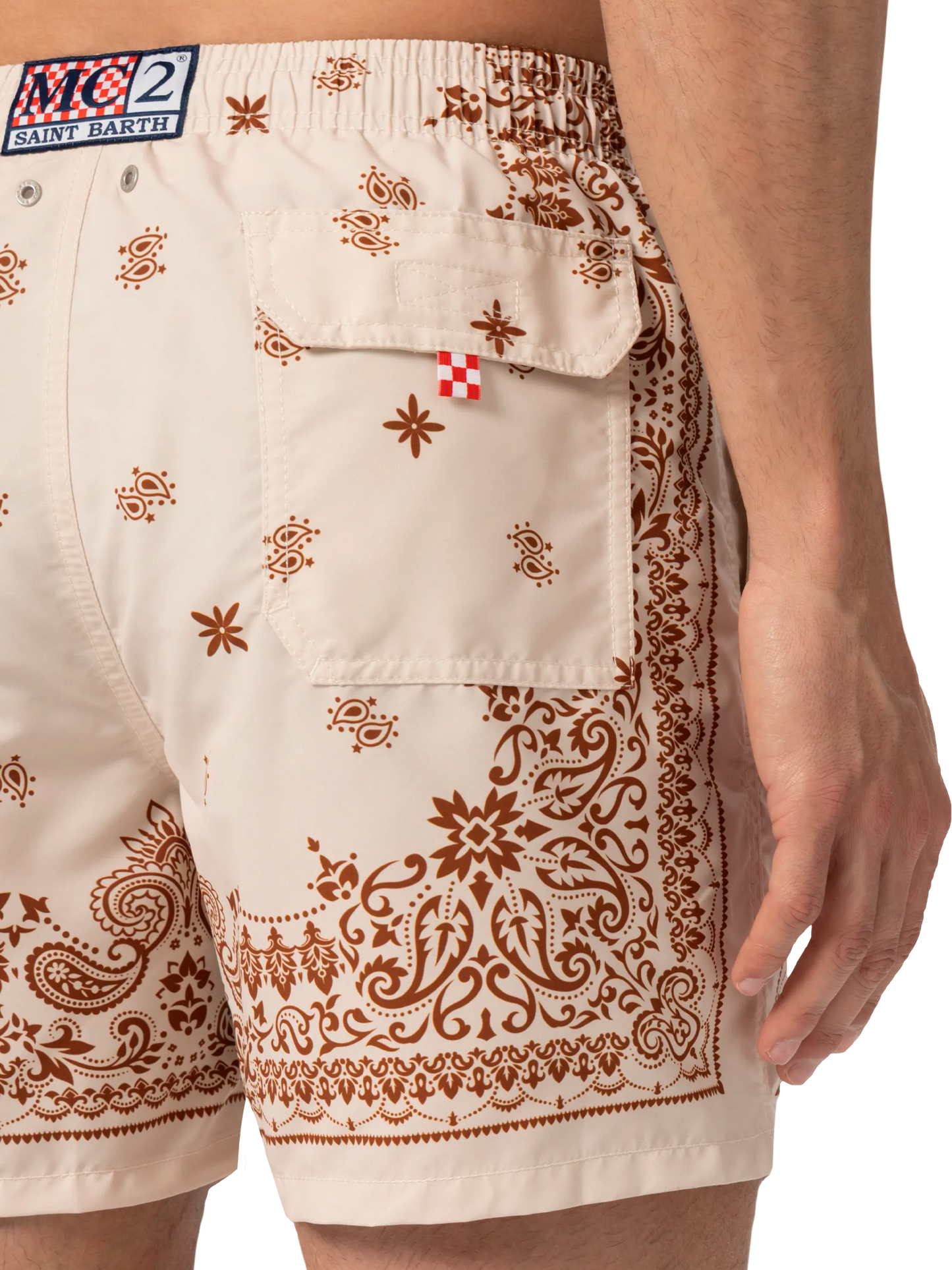 Mid-length Gustavia swim-shorts with bandanna placed print