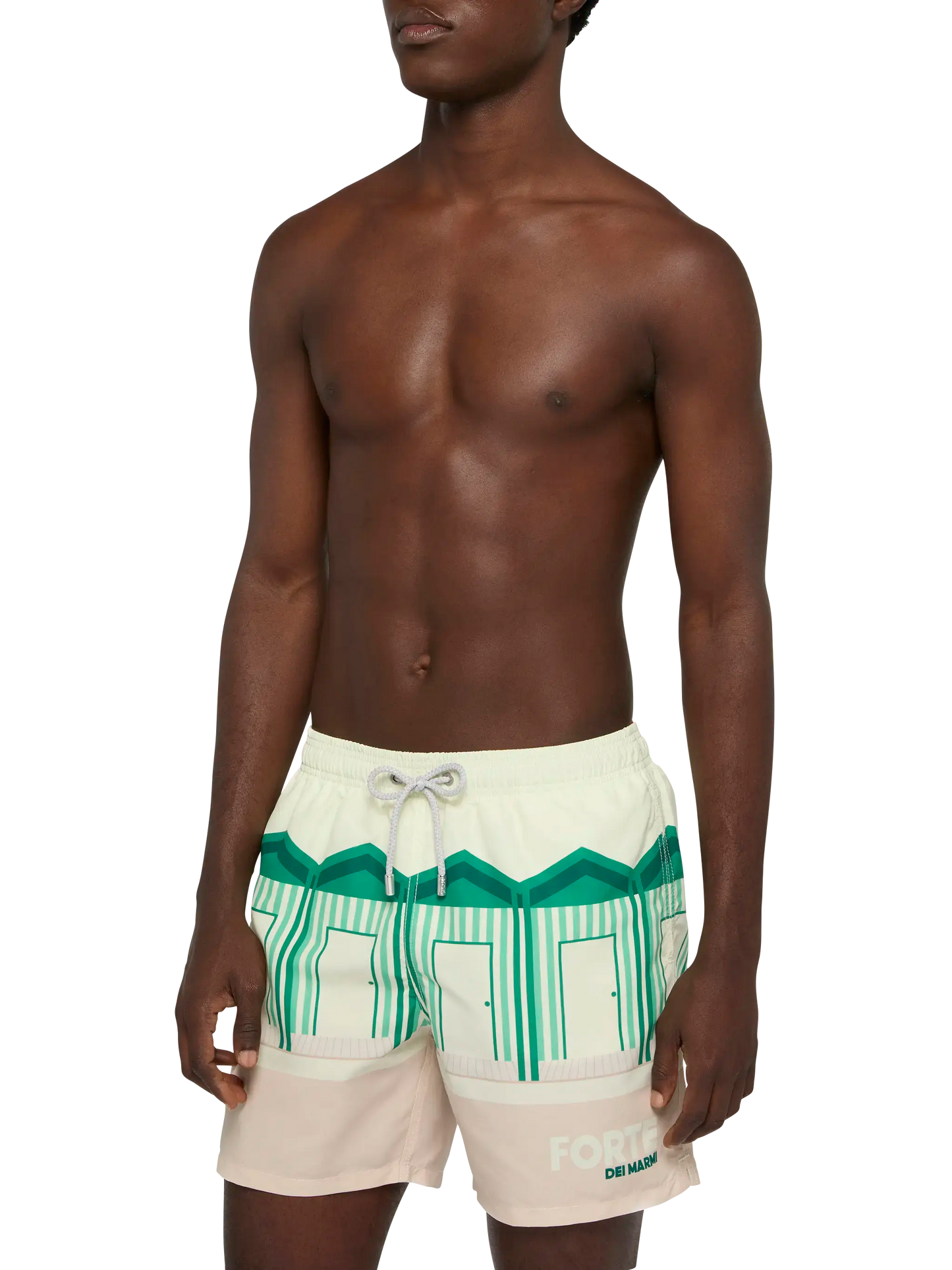 Mid-length Gustavia swim-shorts with Forte dei Marmi postcard placed print