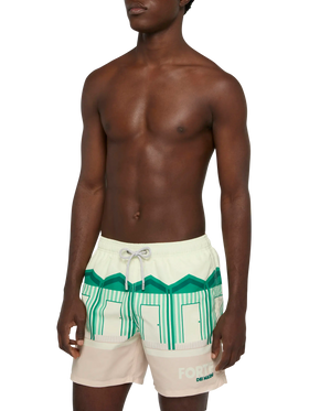 Mid-length Gustavia swim-shorts with Forte dei Marmi postcard placed print