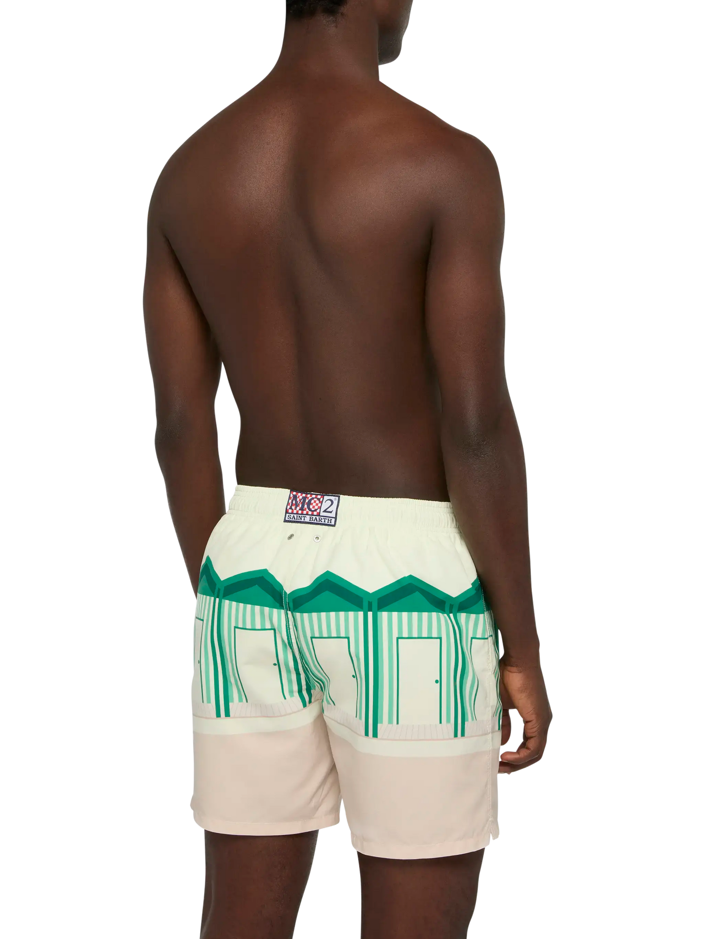 Mid-length Gustavia swim-shorts with Forte dei Marmi postcard placed print