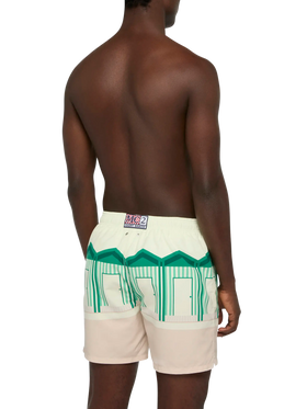 Mid-length Gustavia swim-shorts with Forte dei Marmi postcard placed print