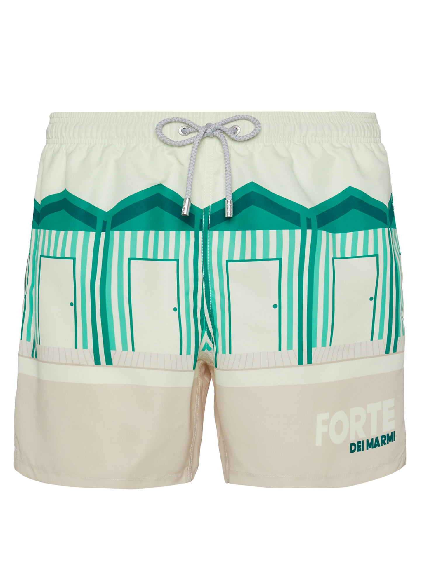 Mid-length Gustavia swim-shorts with Forte dei Marmi postcard placed print