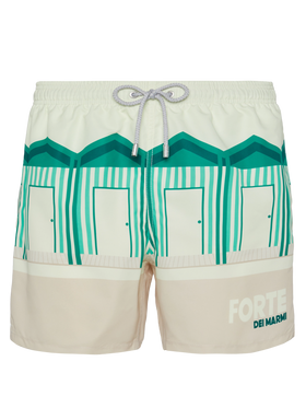 Mid-length Gustavia swim-shorts with Forte dei Marmi postcard placed print