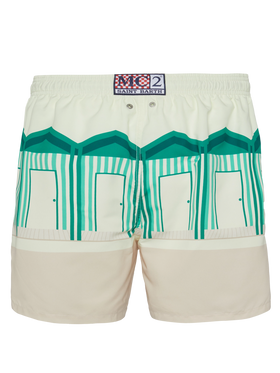 Mid-length Gustavia swim-shorts with Forte dei Marmi postcard placed print