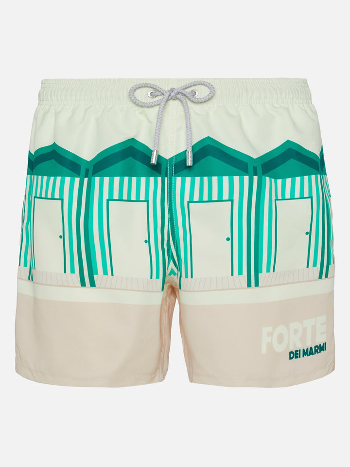 Costume mare lunghezza media Gustavia con stampa cartolina Forte dei Marmi