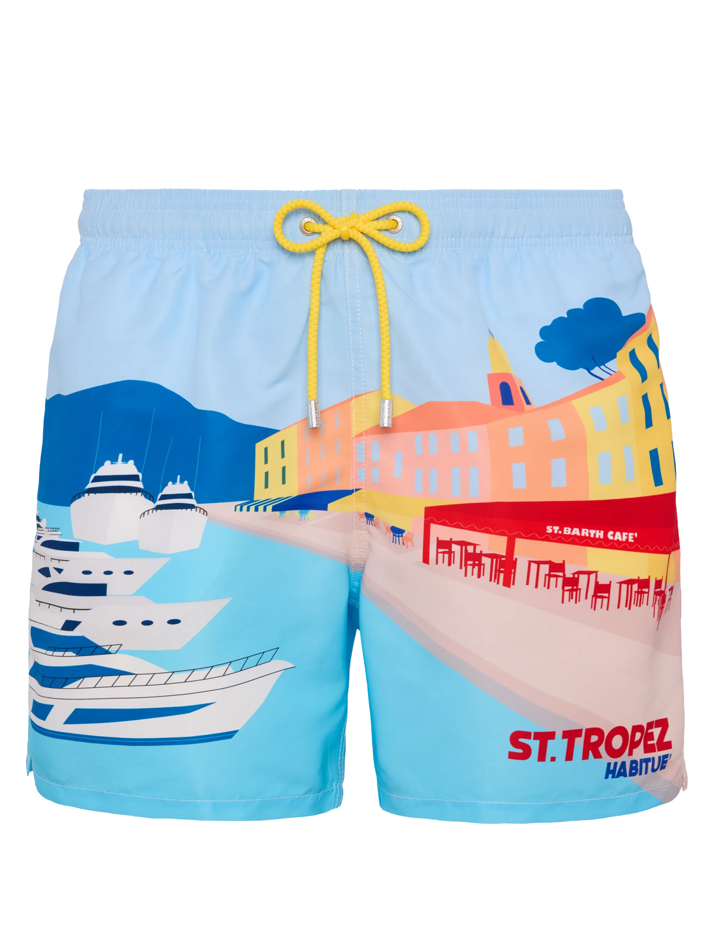 Costume mare lunghezza media Gustavia con stampa cartolina St. Tropez