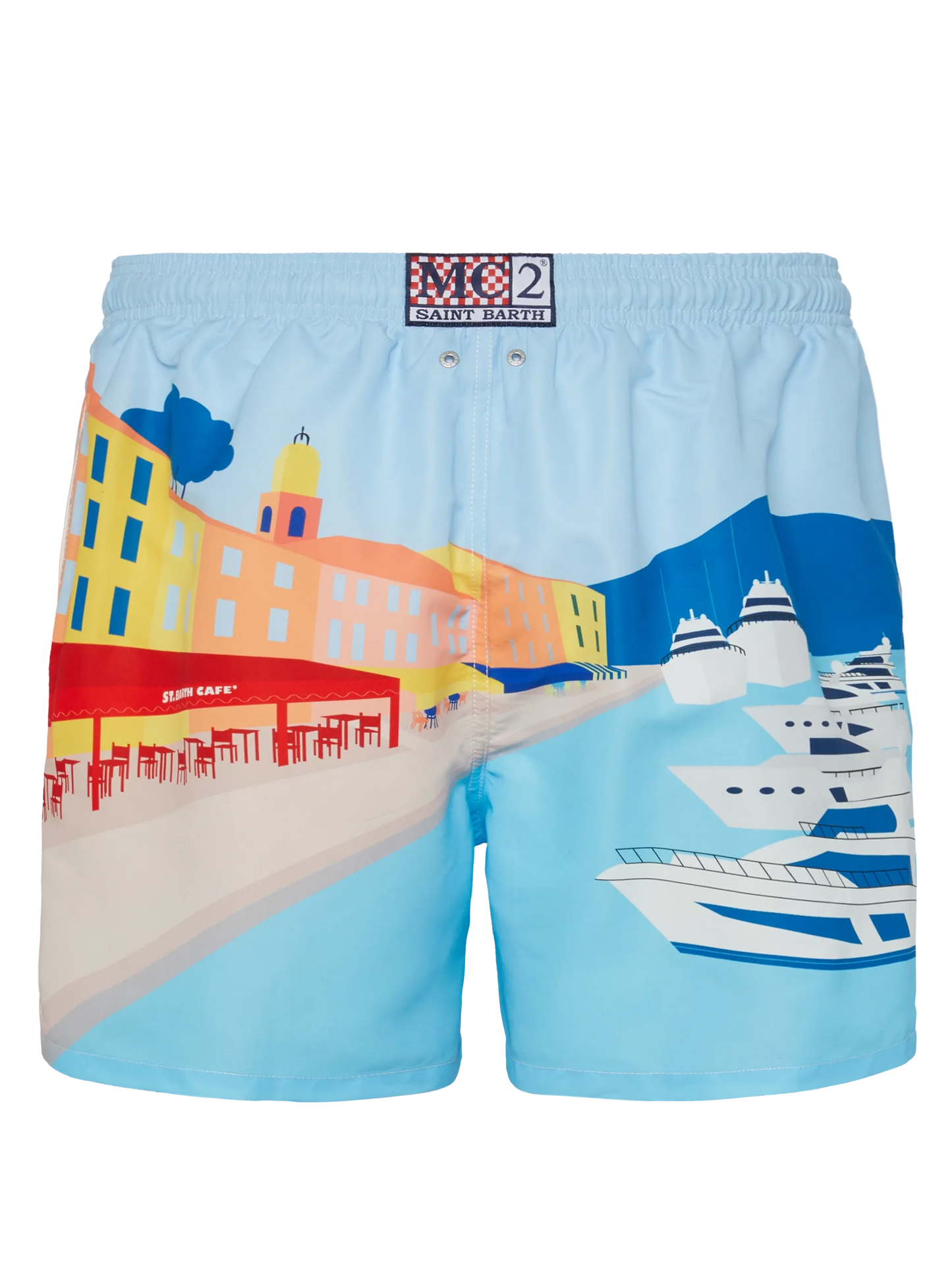 Costume mare lunghezza media Gustavia con stampa cartolina St. Tropez