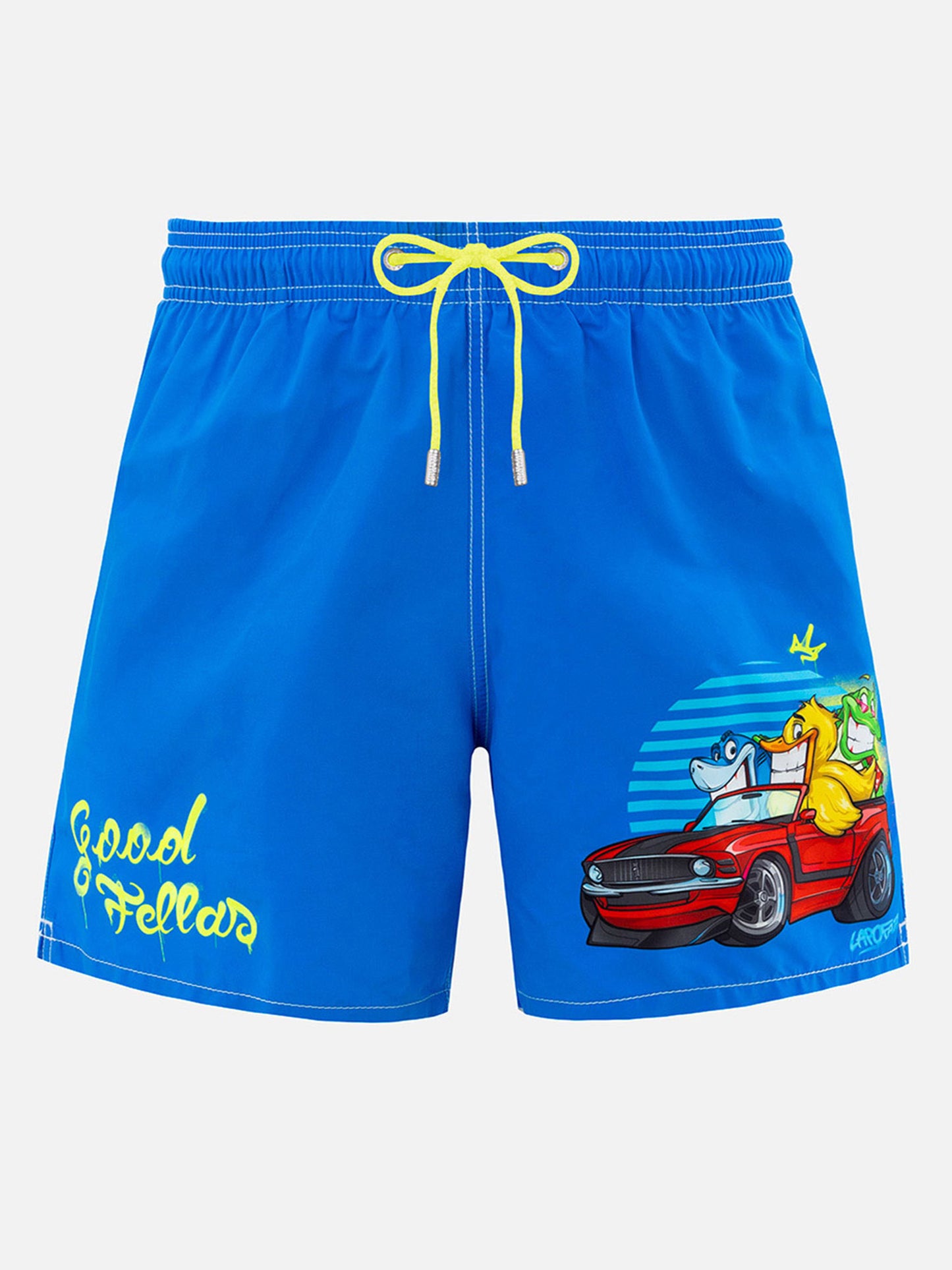Man mid-length Gustavia swim-shorts with Cryptopuppets placed print| CRYPTOPUPPETS SPECIAL EDITION