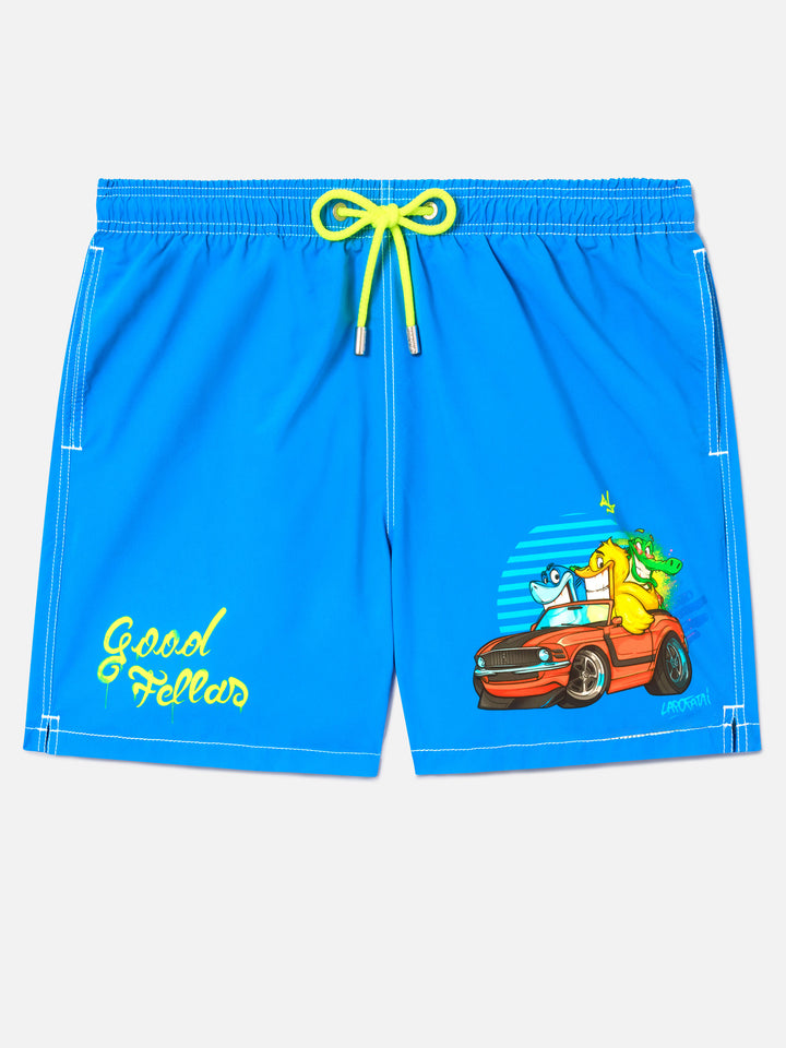 Gustavia green Cryptopuppets Good Fellas placed print swim shorts | Special Edition