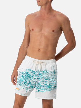 Mittellange Badeshorts Gustavia mit platziertem Cannes-Druck