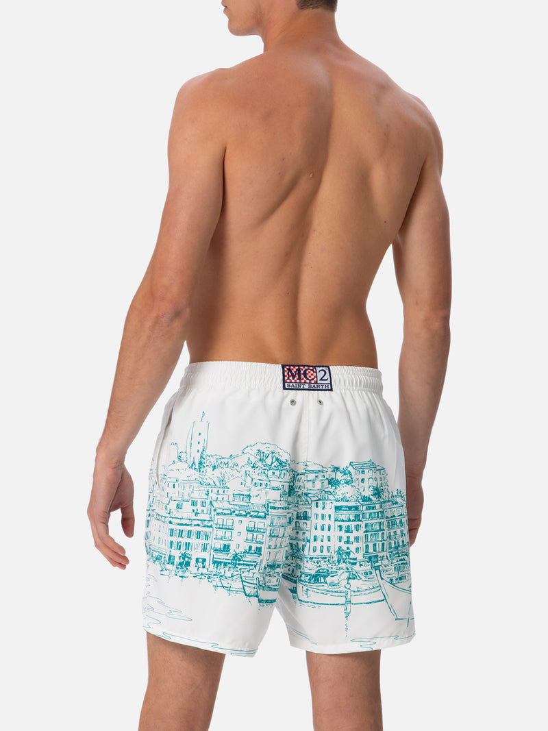 Mittellange Gustavia-Badeshorts für Herren mit platziertem Cannes-Aufdruck