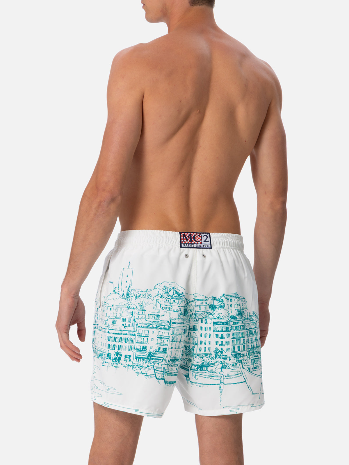 Mittellange Badeshorts Gustavia mit platziertem Cannes-Druck