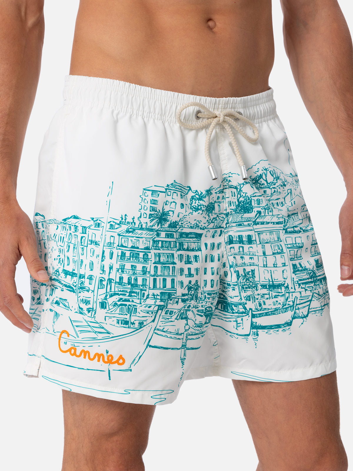 Mittellange Badeshorts Gustavia mit platziertem Cannes-Druck