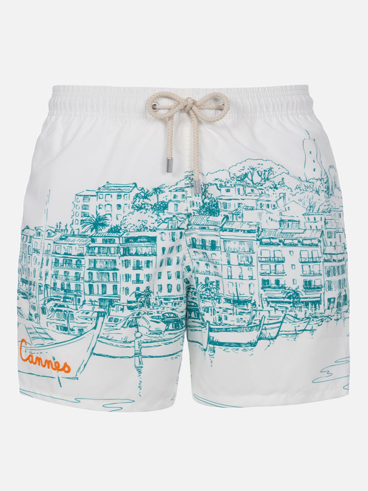 Costume mare lunghezza media Gustavia con stampa Cannes