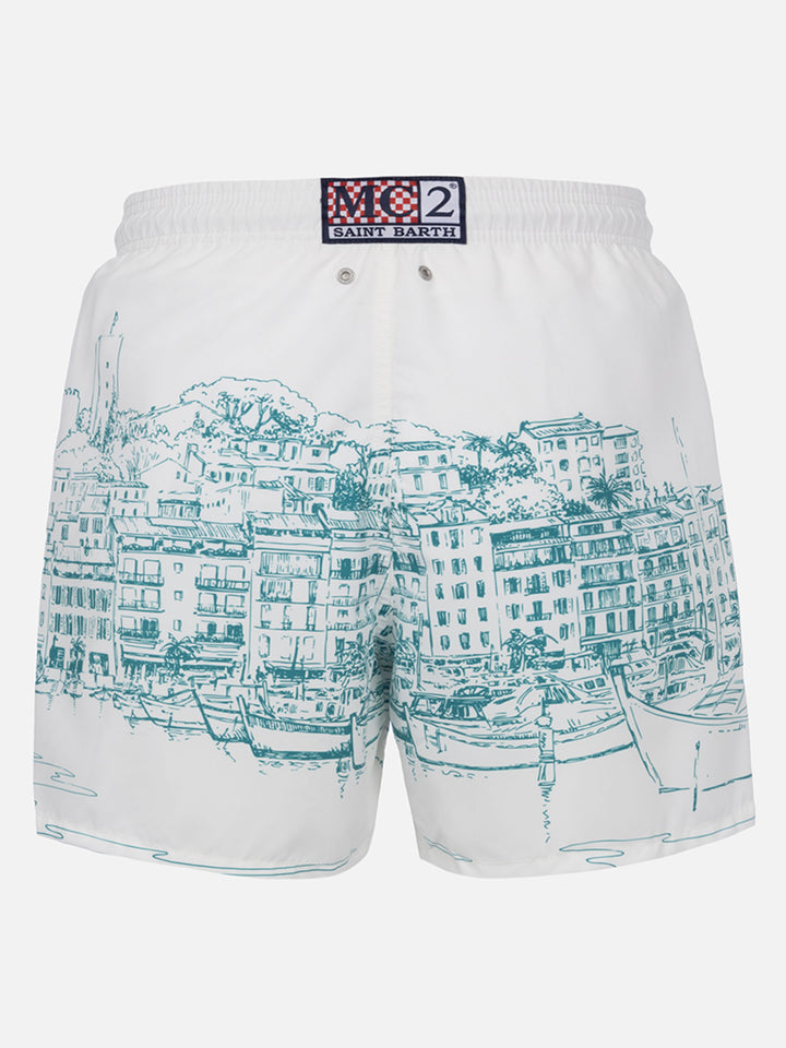 Costume mare lunghezza media Gustavia con stampa Cannes