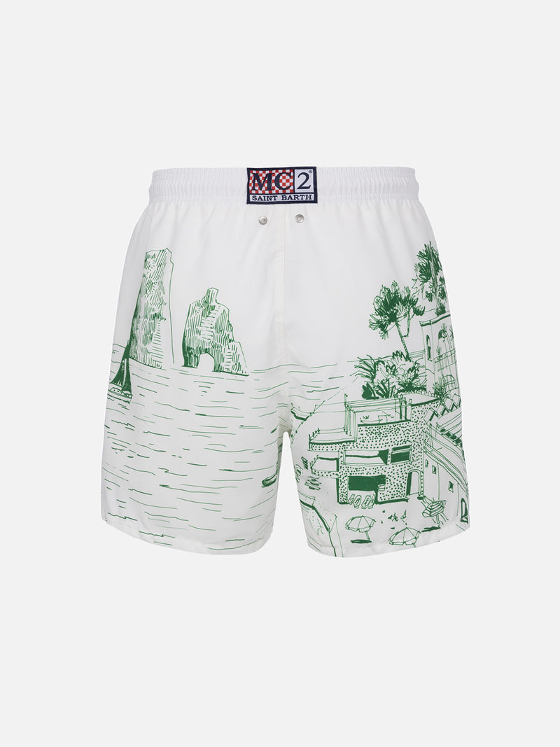 Man mid-length Gustavia swim-shorts with Capri placed print