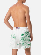 Man mid-length Gustavia swim-shorts with Capri placed print