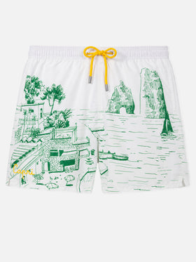 Short de bain mi-long Gustavia avec imprimé placé Faraglioni 