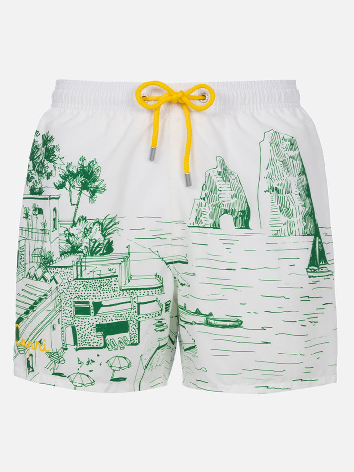 Costume mare lunghezza media Gustavia con stampa Faraglioni