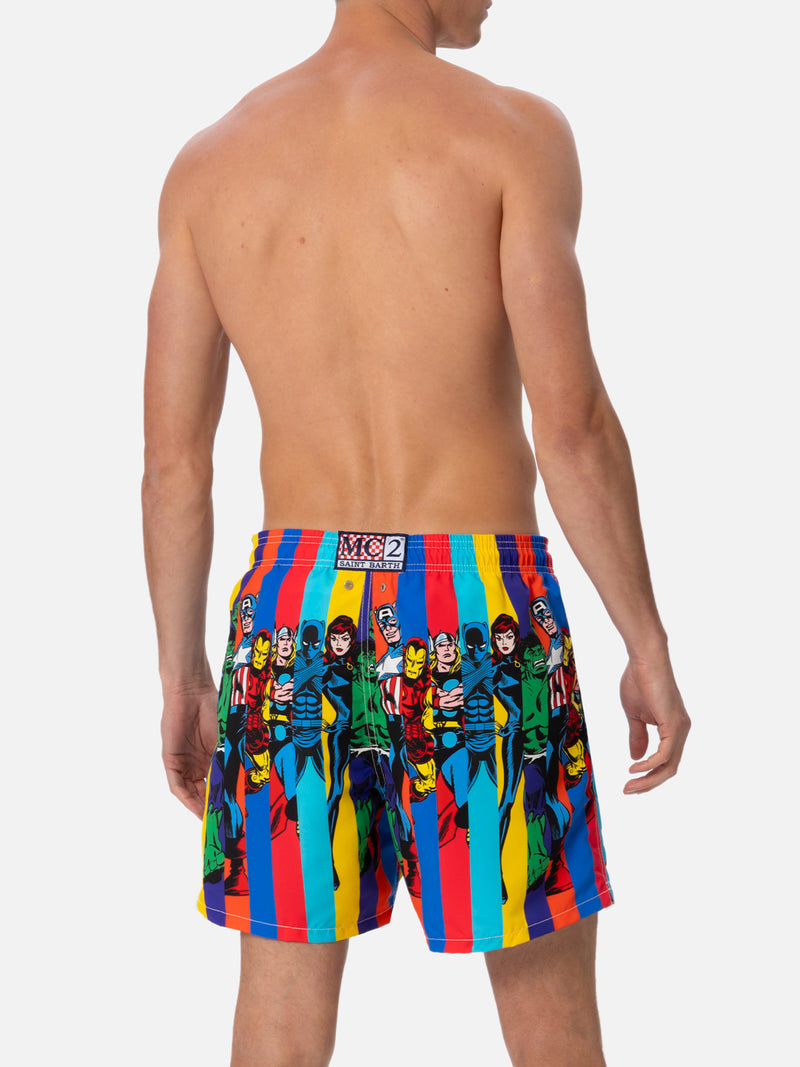 Man mid-length Gustavia swim-shorts with Marvel characters placed print| MARVEL SPECIAL EDITION