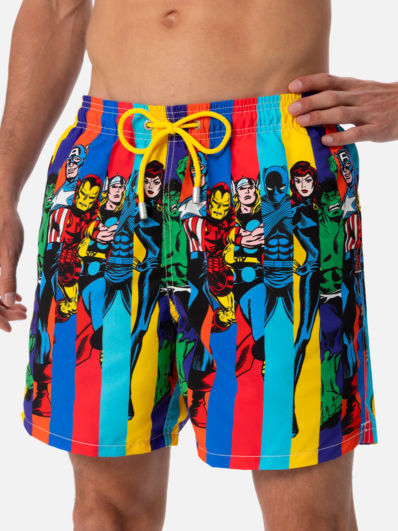 Mittellange Gustavia-Badeshorts für Herren mit aufgedruckten Marvel-Figuren| MARVEL-SONDERAUSGABE