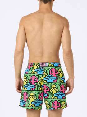 Man mid-length Gustavia swim-shorts with Keith Haring design placed print| KEITH HARING SPECIAL EDITION