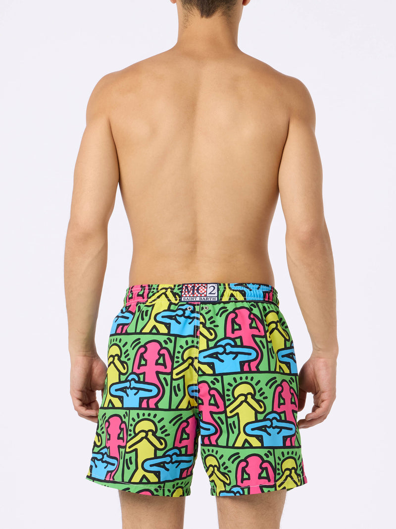 Costume da bagno da uomo Gustavia lunghezza media con stampa piazzata disegno Keith Haring| KEITH HARING EDIZIONE SPECIALE