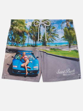 Short de bain Gustavia avec imprimé St. Barth breakfast | Special Edition 