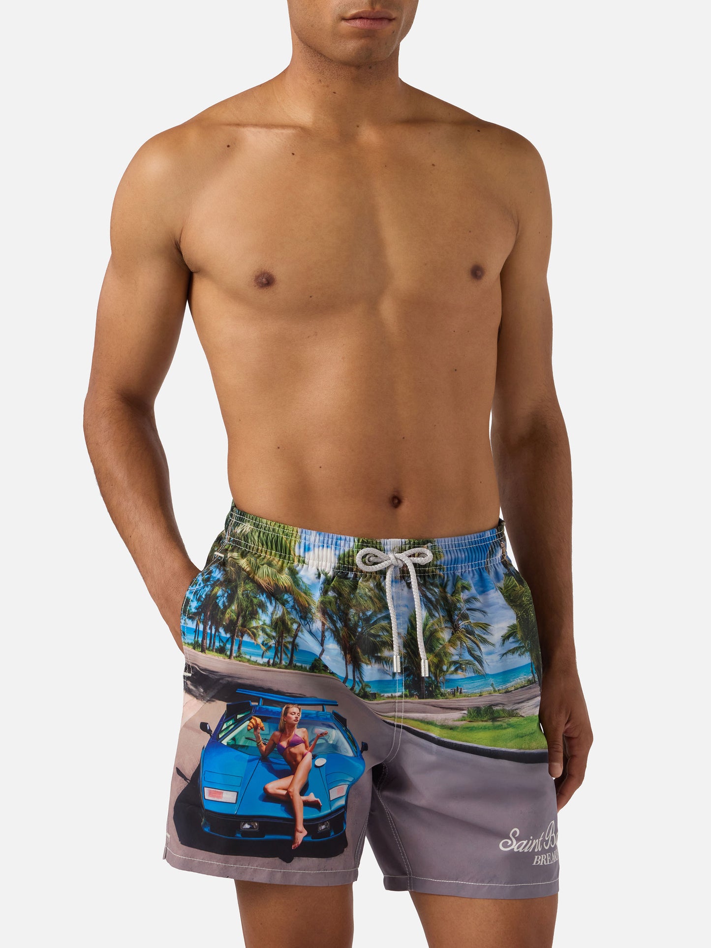 Short de bain Gustavia avec imprimé St. Barth breakfast | Special Edition 