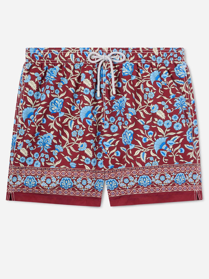 Bañador corto Gustavia burdeos con estampado floral 
