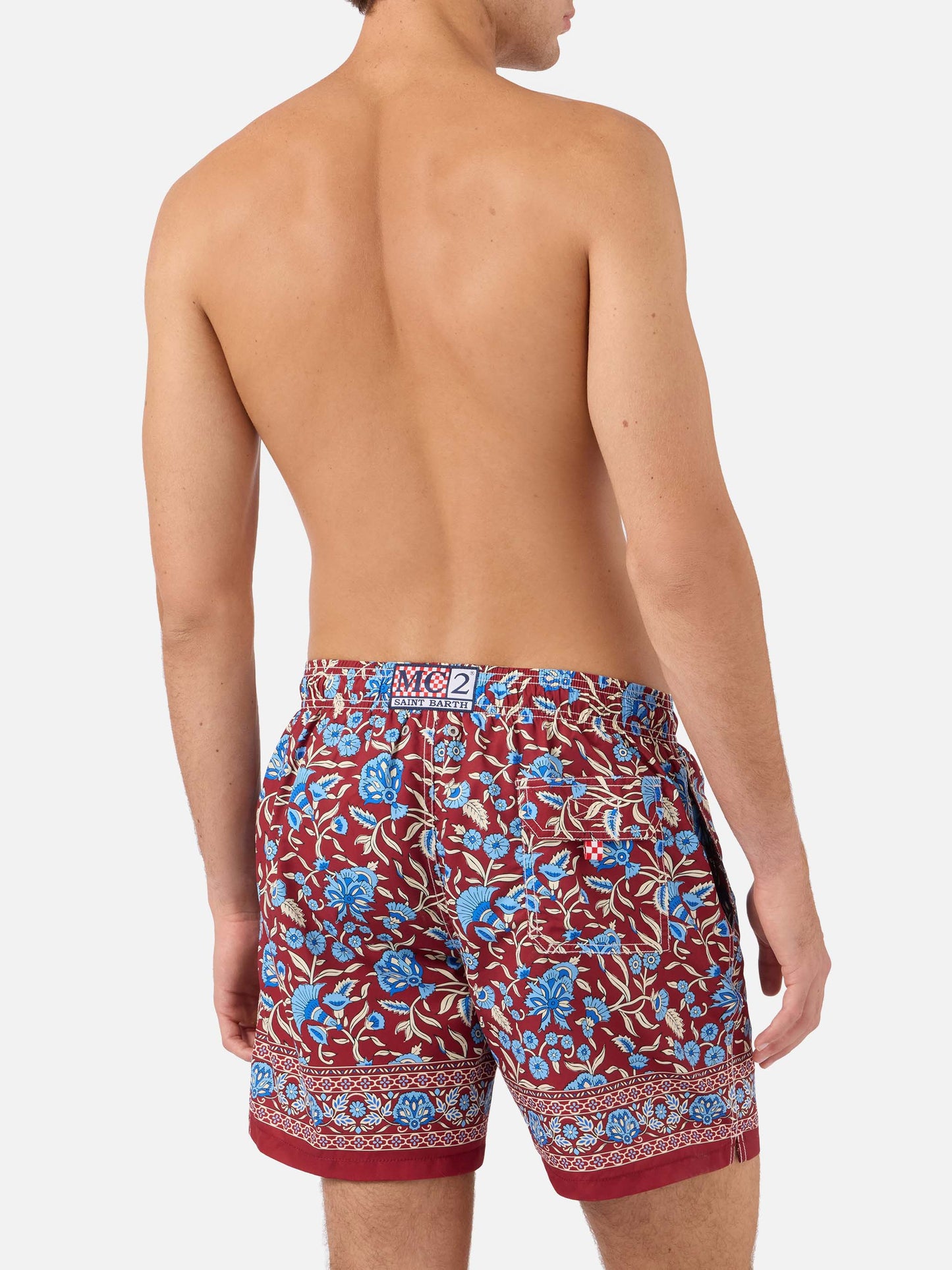 Gustavia bordeauxfarbene Badeshorts mit floralem Print 