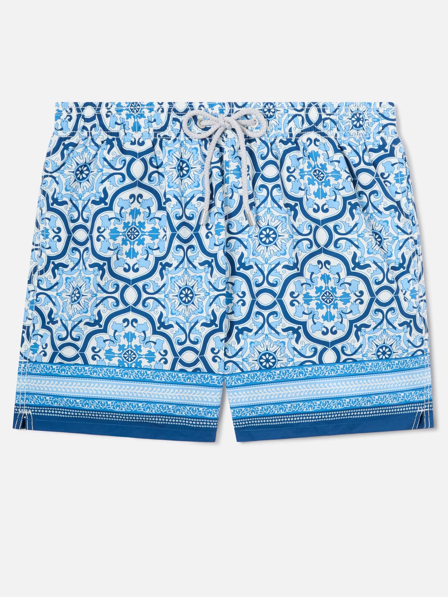 Gustavia swim shorts with blue ornamental placed print