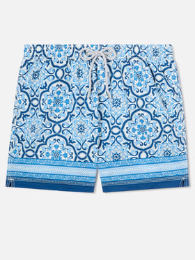 Gustavia swim shorts with blue ornamental placed print