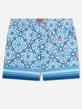 Gustavia swim shorts with blue ornamental placed print