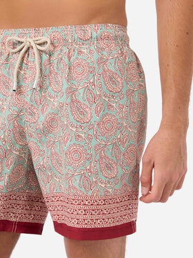 Gustavia Badeshorts in Aquagrün mit kontrastierendem Paisley-Print 