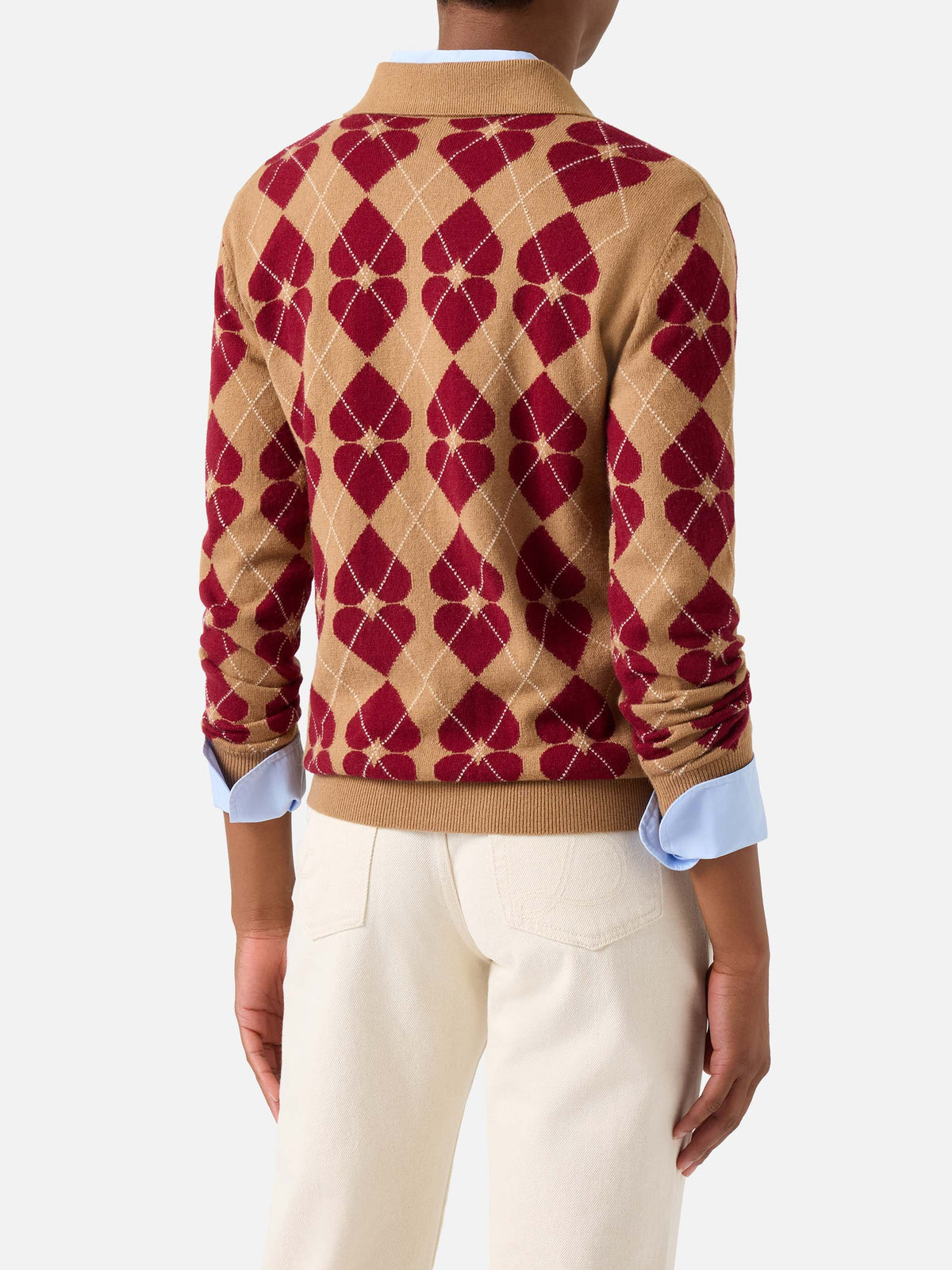 Hadidy wool and cashmere blend polo collar knit with argyle pattern and hearts