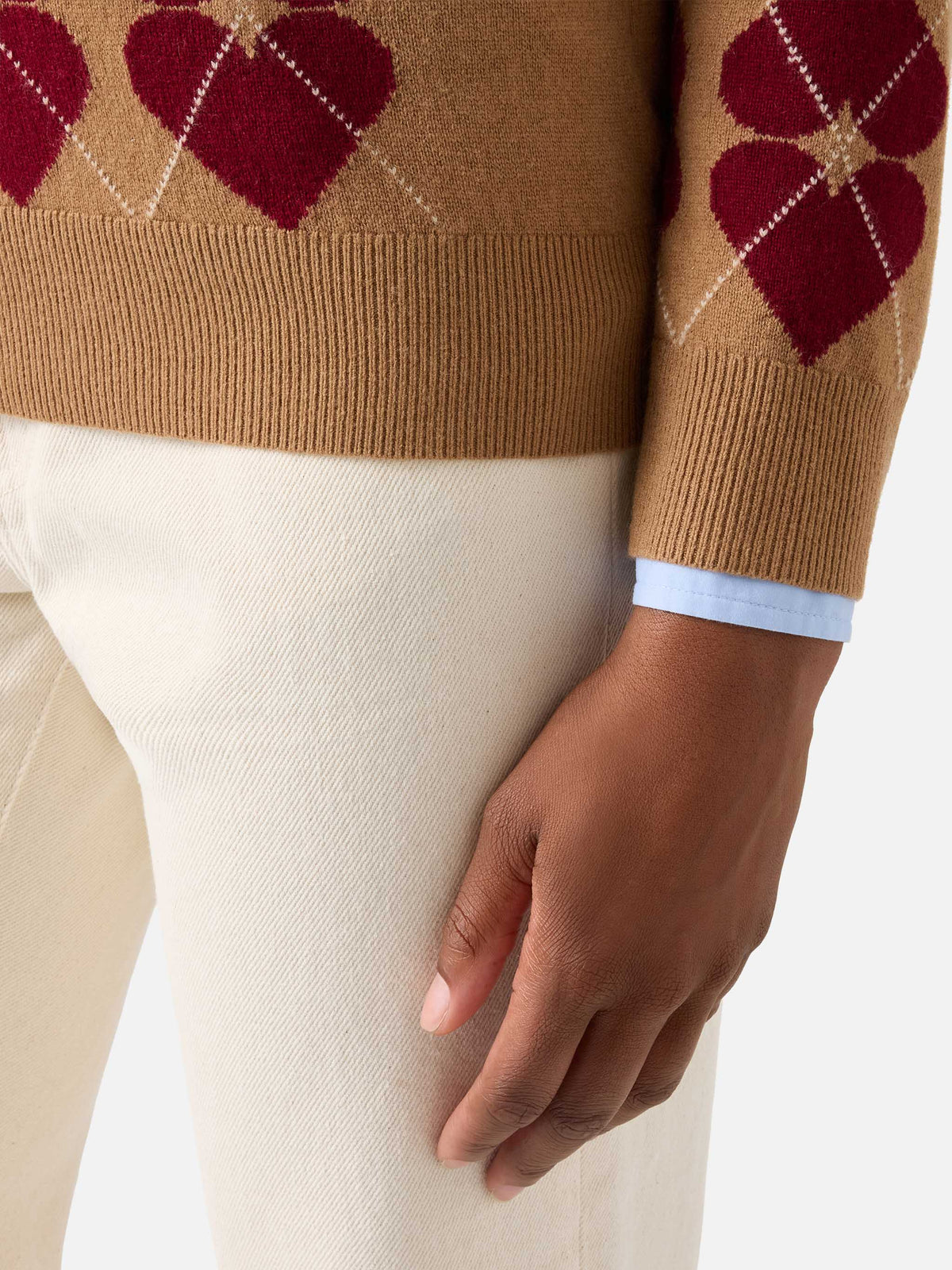 Hadidy wool and cashmere blend polo collar knit with argyle pattern and hearts